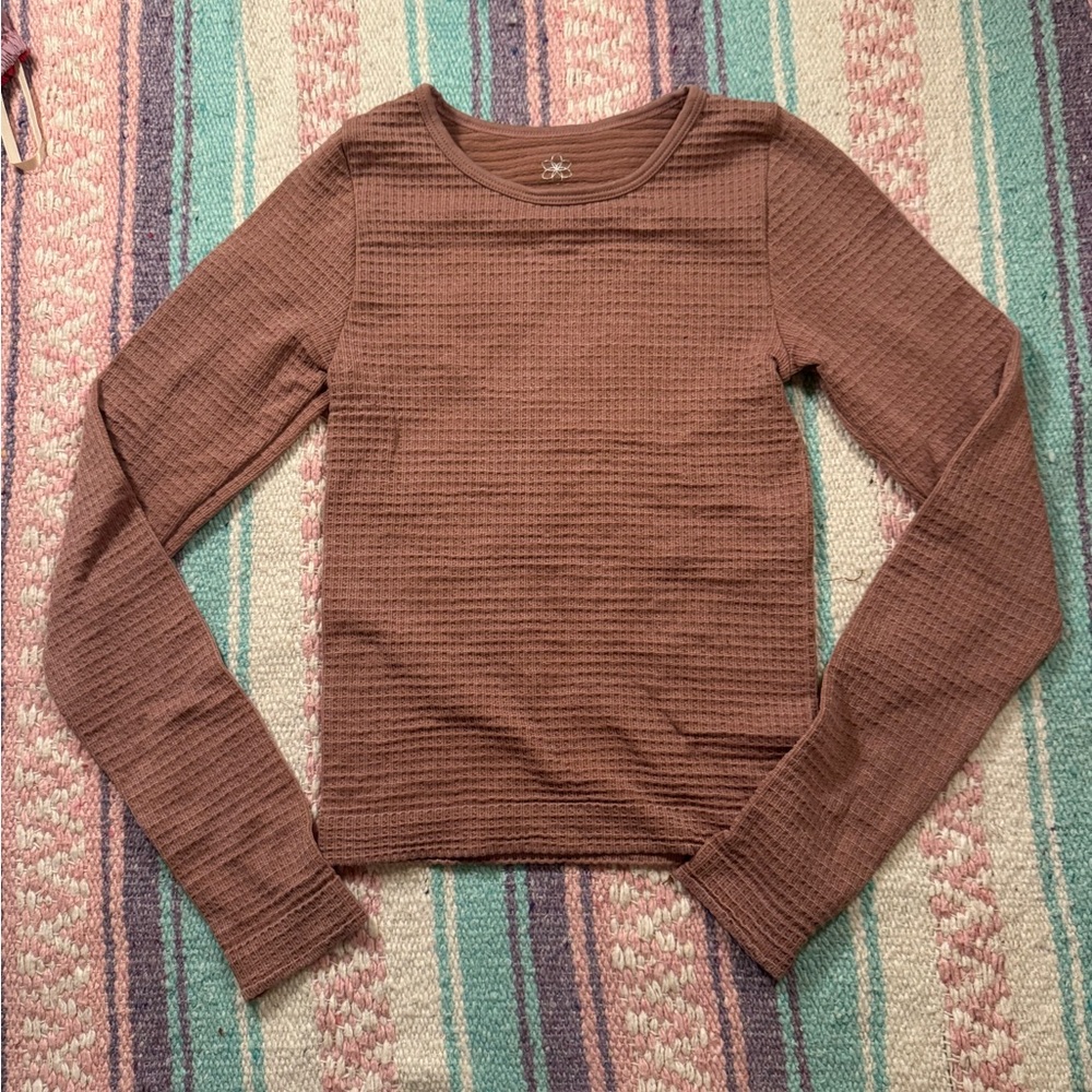Aura Mauve Brown Long Sleeve Waffle Knit Top